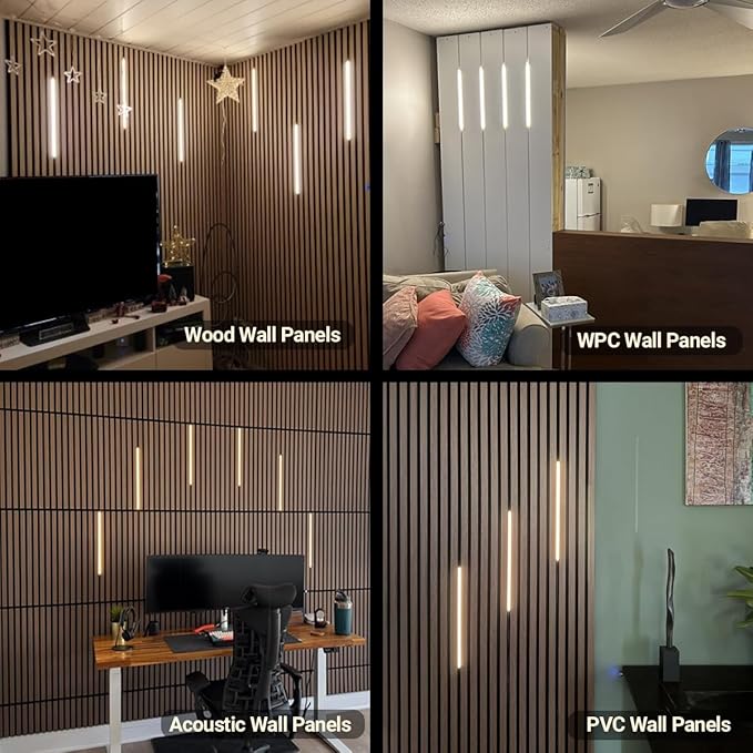 HAMRVL Black LED Recessed Lighting Kit - 6 PCS 16-Inch 3000k Dimmable Warm White LED Lights with Touch Switch, Wall Panel Light for Wood Slat Wall Panels, Headboards, Stairs, Under Cabinet, Home Decor
