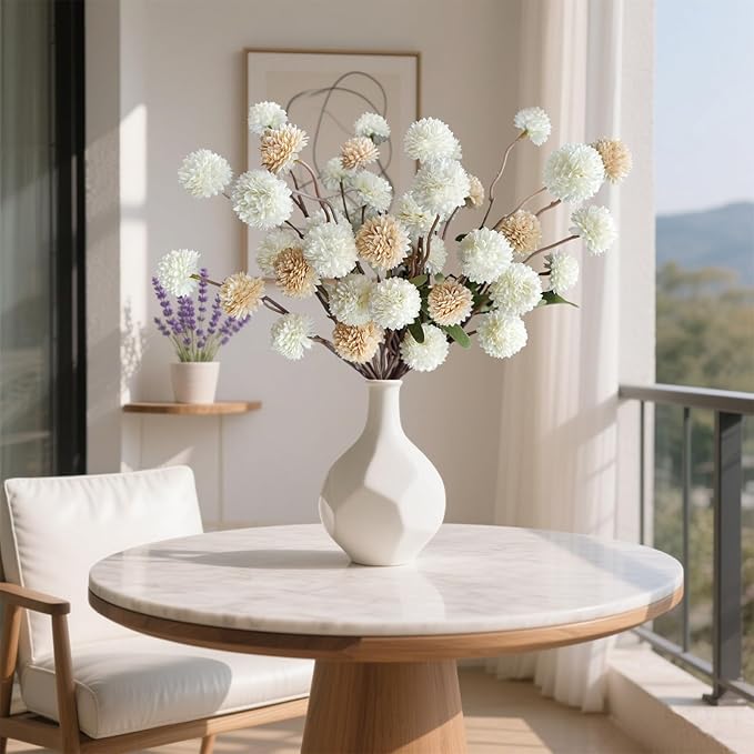 10 Pcs Fake Flowers, Artificial Mums With Long Stems, Faux Pompon Mums Floral Arrangement, 2 Mixed Colors Plastic Flowers Silk Dried Flowers Home Decor, Fall Decorations For Home Vase(No Vase)