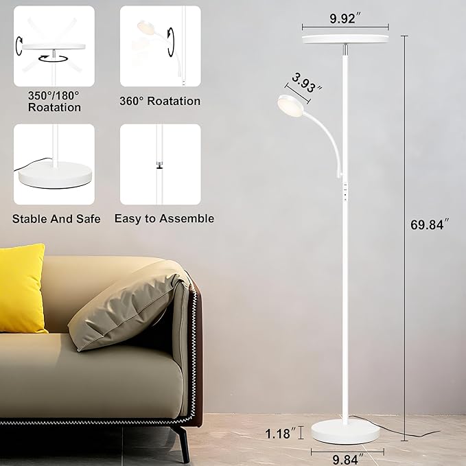 Floor Lamp,Upgraded 42W/4200LM Bright Floor Lamp,Torchiere Floor Lamps with Reading Light,Modern Dimmable Standing Lamp with Remote,Floor Lamps for Living Room,Bedroom,Office