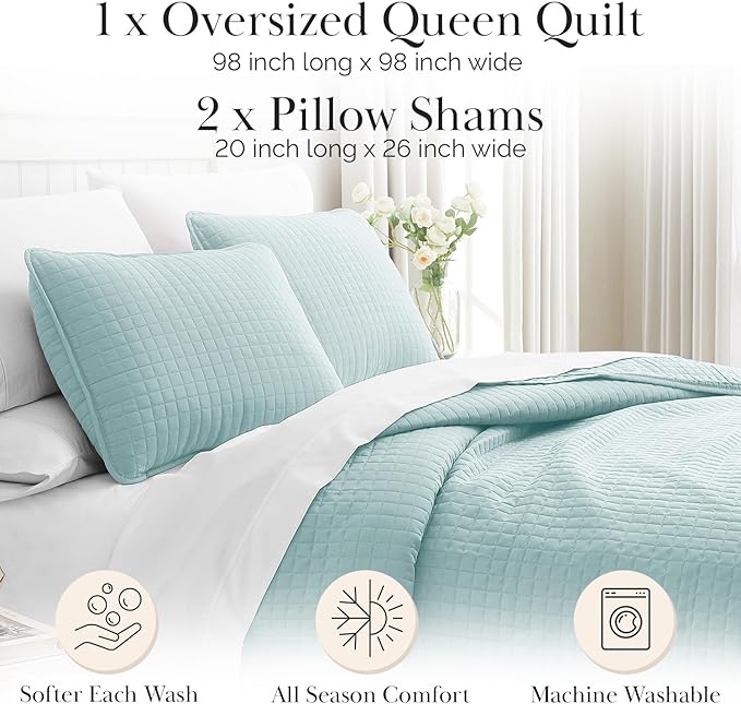 Southshore Fine Living, Inc. Quilts Queen Size with 2 Pillow Shams, Full Bedding Set, Pet Hair Resistant Bedding, Quilt Coverlet Bedspreads Queen Size/Full Bedspread with 2 Pillow Shams, Sky Blue