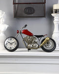 Vintage Motorcycle Desk Clock, Red, Battery Operated, 17.3 in L, 2.5 in W, 7.8 in H