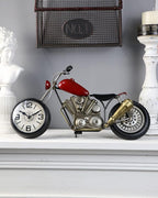 Vintage Motorcycle Desk Clock, Red, Battery Operated, 17.3 in L, 2.5 in W, 7.8 in H