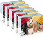 ILYXY 5 Pack Acrylic Frame 6x8, 20% Thicker, 24mm Thick Frameless Clear Picture Frame, Double Sided Magnetic Photo Frame, Free Standing Desktop Display Stand Acrylic Picture Frames
