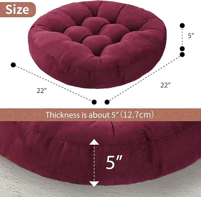 Meditation Floor Pillow Set of 2 Large Round Floor Cushions for Adults Tufted Corduroy Floor Seat Pillows Cushion for Living Room Tatami Yoga,Dark Grey 22" L x 22" W x 5" H