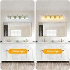 5-Lights Brushed Brass Bathroom Light Fixture Gold Vanity Lights Modern Crystal Bathroom Vanity Lighting Over Mirror Wall Sconce with K9 Crystal Shade E26 Base for Living Room, Bedroom Wall Lamp
