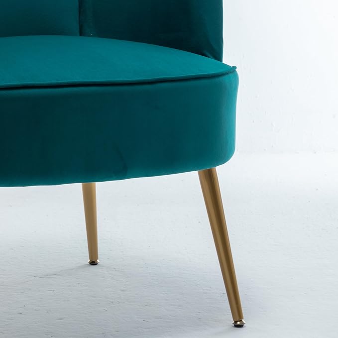 Trendy Velvet Accent Chair with Gold Metal Legs, Upholstered Armchair for Small to Mid-Size Spaces, Modern Living Room, Bedroom, Vanity Desk and Entryway, Greenish Blue