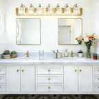 6-Light Modern Vanity Lights Brushed Brass Bathroom Light Fixtures Over Mirror Gold Bathroom Vanity Lighting with Crystal Shade E26 Base Wall Sconce for Bedroom Living Room Restroom Wall Lamp