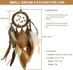 Mini Dream Catcher for Car Rear View Mirror Accessories - Handmade Small Brown Dreamcatchers Boho Car Charm Interior Decor, Native Ameican Indian Hanging Ornament Room Decor