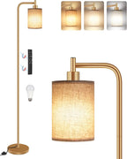 Dimmable Floor Lamp for Living Room with Remote and Foot Switch, Modern Standing, Corner Lamp,10W Bulb 3 Color Temperatures, for Bedroom, Office, Corner, ETL Listed, Gold and Beige DE19LD05