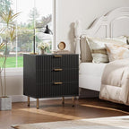 GarveeHome 3 Drawer Dresser for Bedroom, Fluted Modern Nightstand with Deep Drawers, Chest of Drawers with Wide Top, Wooden Dresser Organizer, Side Table for Living Room, Hallway, Kids Room, Black