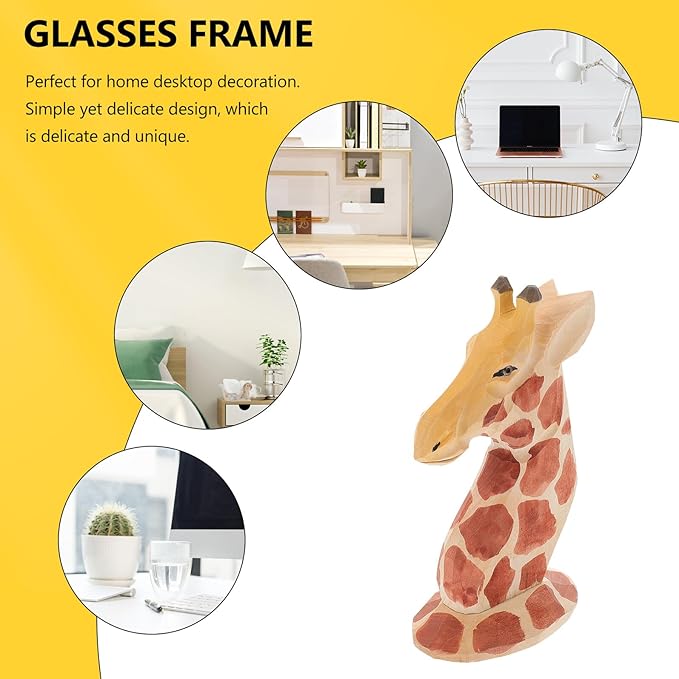 Wooden Giraffe Eyeglasses Holder Rack Tabletop Storage Stand Eyewear Organizer Desktop Display Shelf for Home Office Decor
