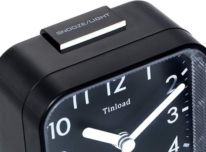 Small Battery Operated Analog Travel Alarm Clock Silent Non Ticking, Gentle Wake, Ascending Beep Sounds, Snooze,Lighted on Demand, Easy Set