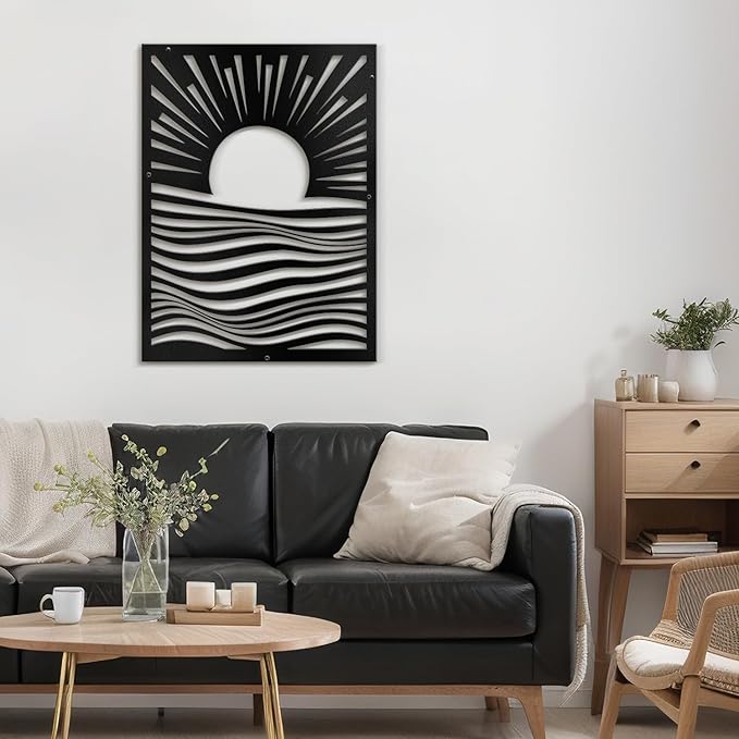 SIGNLEADER Metal Wall Art Decor Moons in Landscape Minimalist Modern Abstract Wall Sculpture Hangings Home Decoration for Living Room, Bedroom, Bathroom, Kitchen, Outdoor - 30" Black
