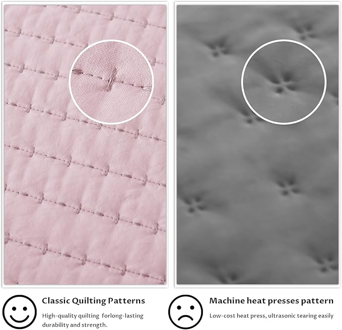 KASENTEX Oversized Queen Quilt Set 102"x106" – Soft Washed 3-Layer Lightweight Bedspread, Minimalist Nordic Design, All-Season Spring & Summer Quilt Set (1 Quilt + 2 Pillow Shams), Pink