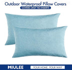 MIULEE Pack of 2 Decorative Outdoor Solid Waterproof Throw Pillow Covers Faux Linen Garden Farmhouse Coastal Cushion Cases for Summer Patio Tent Balcony Couch Sofa 20x12 Inch Blue Gray