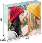 ILYXY 5 Pack Acrylic Frame 8x8, 20% Thicker, 24mm Thick Frameless Clear Square Picture Frame, Double Sided Magnetic Photo Frame, Free Standing Desktop Display Stand Acrylic Picture Frames