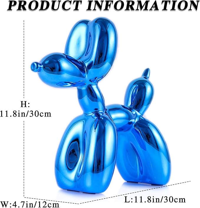 Balloon Dog Sculpture Modern Home Decor Collectible Figurines Funky Statues for Bedroom Trendy Animal Decor for Coffee Table Living Room Decor, 11.8*11.8*4.7inch, Blue