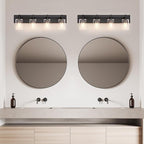 Espird Bathroom Vanity Light, 4 Light Matte Black Light Fixture with Thickened Seeded Glass Shade, 30 inch Modern Wall Sconce,Vanity Lights Over Mirror for Bathroom