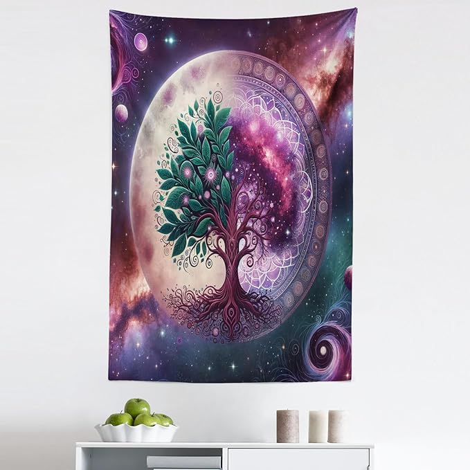 Ambesonne Purple Tapestry, Galaxy Tree of Life Design Space and Earthy Side Branches Universe Art, Fabric Wall Hanging Decor for Bedroom Living Room Dorm, 30" X 45", Teal Plum and Lavender