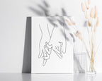 Holding Hands Wrapped Canvas Wall Art Interlocking Fingers Continuous Line Drawing Love 12x16 Inch Gallery Stretched Modern Home Art Decor