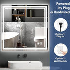 2 Pack 26“ x 26” LED Mirror for Bathroom Anti-Fog Dimmable 3 Colors LED Bathroom Mirror with Lights Memory Function Smart Mirror Touch Sensor Square Wall Mounted