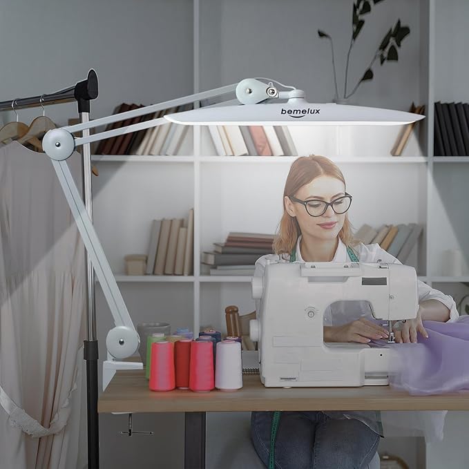 LED Nail Desk Lamp with Clamp, 117PCS LEDs, 2200 Lumens 20 Inch Metal Swivel Arm Dimming Task Lamp for Reading,Desktop Office,Workbench,Architect,Sewing,Study,Home Craft and Nail(White)