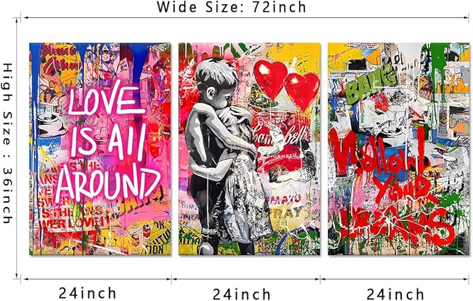 Novatique Banksy Wall Art Street Wall Art Modern Colorful Graffiti Painting Artwork Home Decor Love All Around Graffiti Art Poster for Living Room Bedroom, 24”x 36”x 3Pcs