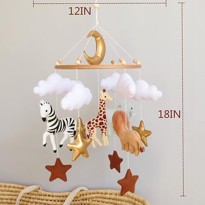 Jungle Crib Mobile for Boys & Girls, Safari Baby Mobile for Crib, Africa Safari Nursery Mobile Handmade