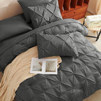 CozyLux Queen Comforter Set Dark Grey, 7 Pieces Pintuck Bed in A Bag, Premium Dark Gray Comforter Queen Size, Pinch Pleat Bedding Sets with Comforter, Sheets, Pillowcases & Shams