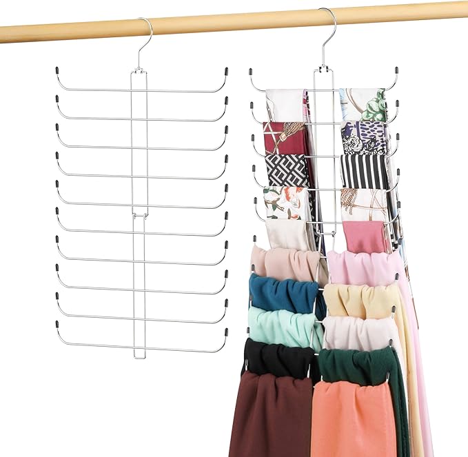 Scarf Hanger for Closet, 20 Large Capacity Scarf Organizer, Space Saving Scarf Holder Hijab Rack Closet Organizers and Storage, Silver 1 Pack