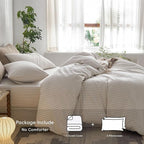 MooMee Striped Duvet Cover Set 100% Washed Cotton Linen Like Textured Breathable Durable Soft Comfy (White Tannish Linen Grey Wide Stripes, Super King Plus 120"x120")
