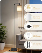 Dimmable Floor Lamp for Living Room with Remote and Foot Switch, Modern Standing, Corner Lamp,10W Bulb 3 Color Temperatures, for Bedroom, Office, ETL Listed, Black and White CW19LD05