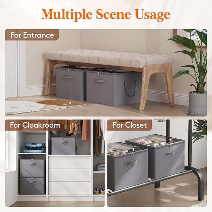 Lifewit Shoe Storage Organizer for Closet, Fabric Large Shoe Box Storage Containers with Clear Cover, Foldable Bins for Boots Heels Sneakers Fits 48-64 Pairs (Each 12-16 Pairs) 4 Pack Gray