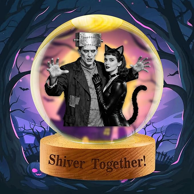 Customizable Halloween Crystal Ball Engravable Photo Text Personalized Luminous Snow Globe Suitable for Halloween Party Decorations to Create A Spooky Atmosphere