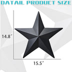 JoyEvy 15.5” Black Barn Star Wall Decor,Metal Stars for Outside Rustic Vintage Western Country Farmhouse Home Wall Decoration,Texas Stars for House Art Décor(Set of 2)