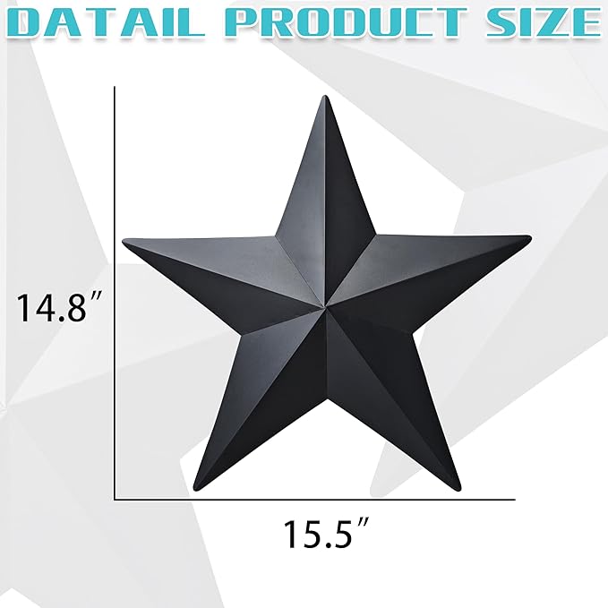 JoyEvy 15.5” Black Barn Star Wall Decor,Metal Stars for Outside Rustic Vintage Western Country Farmhouse Home Wall Decoration,Texas Stars for House Art Décor(Set of 2)