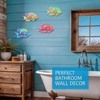 Oraytteo Metal Fish Outdoor Wall Decor, 4 Pack Sea Fish Wall Art Hanging Decorations for Indoor Outdoor Barthroom Fence Pool Patio Decor, Gift for Mom Dad Friends