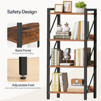 HOOBRO Bookshelf, 4-Tier Industrial Bookcase, Book Shelf Storage Organizer, Small Bookshelf with Metal Frame for Living Room, Bedroom, Home Office, Kitchen, Rustic Brown and Black BF40SJ01