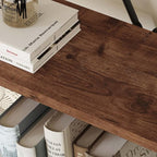 BON AUGURE Ladder Shelf Bookcase, 5-Tier Industrial Ladder Bookshelf, Tall Living Room Shelves, Wood and Metal Leaning Shelf for Home Office, Kitchen, Bedroom, Balcony (Rustic Oak)