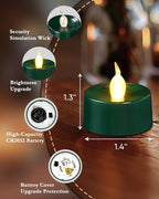 Green LED Candles, 24 Pack Tea Lights Candles Battery Operated, Flameless Tealight Candle, Realistic Tea Lights for Halloween Christmas Party Decor Mardi Gras