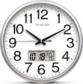 Wall Clock, 13 Inch Non-Ticking Silent Battery Operated Quartz Analog with LCD Display for Perpetual Calendar and F° Temperature, Ideal Modern Home, Bedroom, Kitchen, Office Décor (Sliver)
