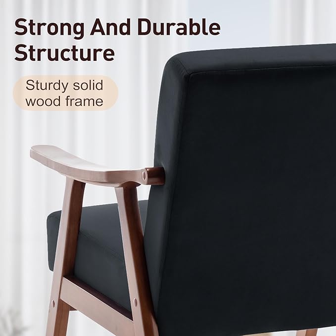 KEIKI Mid-Century Modern Accent Chair with Solid Wood Frame, Wingback Armchair for Living Room Bedroom Home Office Lounge Seating