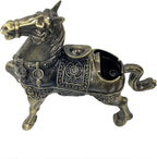 Metal Ornament Galloping Horse Statue Classic Bronze Finish Luxury Home Decor Multi Functional Sculpture for Living Room Office Desk Feng Shui Art with Set of 5 Lucky Charm Ancient Coins (D4 Brass)
