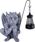 Gargoyle Statues Outdoor with Solar Lantern Gothic Garden Lamp Decor Outside Dragon Winged Gargoyle for Porch Patio Lawn Yard Ornament Trolls Figurine Gifts for Women Mom Grandma