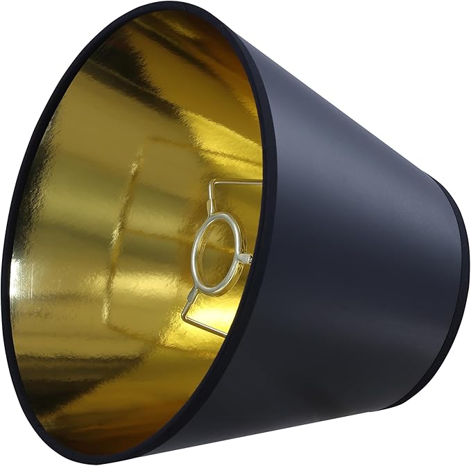 Aspen Creative 56052 Empire Uno Lamp Shade in Black with Gold Inside Washi Paper, 5" Top x 9" Bottom x 7" Slant Height, Slip UNO 33mm