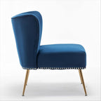 Thia Armless Velvet Accent Chair for Living Room, Elegant Seat with Nailhead Trim, Gold Metal Legs and Comfortable Curved Back, 28" D x 25" W x 29.5" H, Dark Blue