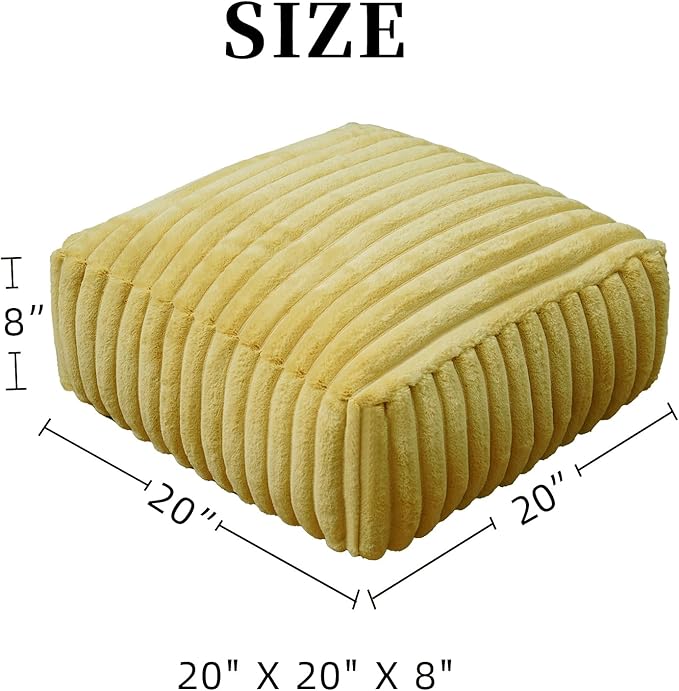 Unstuffed Pouf Ottoman Cover Soft Storage Extra Seat Farmhouse Comfortable Bohemian Poufs Accent Footrest 20x20x8 Inches for Living Room Bedroom Study Nook (Yellow B, Square)
