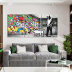 Novatique Classic Graffiti Wall Art Banksy Canvas Wall Art Street Pop Art Framed Ready to Hang Colorful Graffiti Picture Wall Decor for Living Room Bedroom, 20" x 28" x 3Pcs