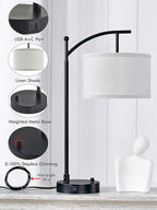 Table Lamp for Living Room Bedroom, 23.5" Table Lamps Set of 2 with USB C+A Ports, Bedside Lamps for Nightstand with Linen Lamp Shades, 2 Dimmable LED Bulbs Included, Black