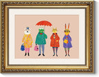 ARPEOTCY Framed Canvas Wall Art, 11x14 Whimsical Animal Family Illustration, Storybook Style Wall Decor for Nursery, Kids Room & Playroom